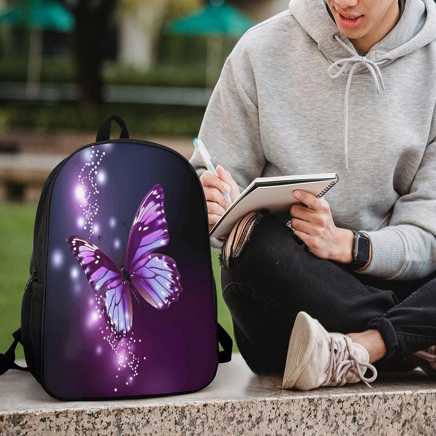 Travel Laptop Backpack Slim Durable Lightweight Back Pack Cute Cute Purple Butterfly Small Backpack For Women Men