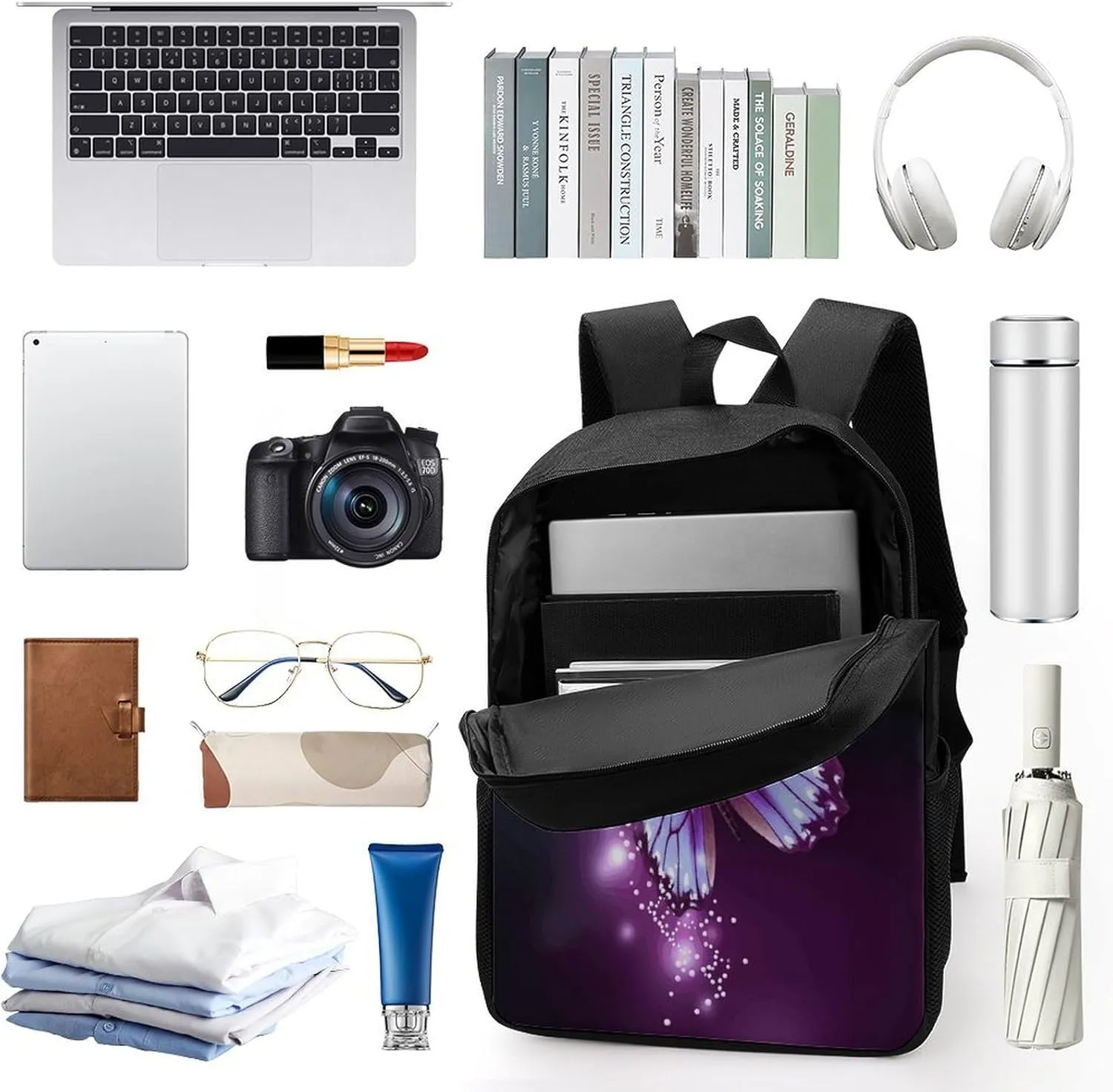 Travel Laptop Backpack Slim Durable Lightweight Back Pack Cute Cute Purple Butterfly Small Backpack For Women Men