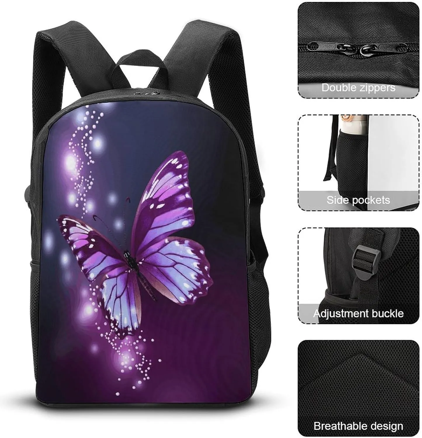 Travel Laptop Backpack Slim Durable Lightweight Back Pack Cute Cute Purple Butterfly Small Backpack For Women Men