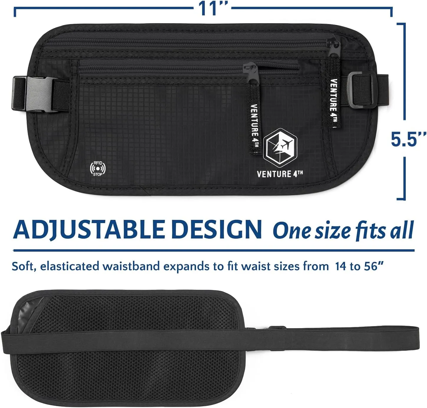 Travel Money Belt, RFID Blocking for Men & Women - Ideal for Keeping Your Cash, Credit Card, Passport, Phone Safe When Traveling (Pure Black)