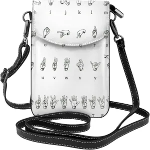 Trendy mini Sign Language Alphabet print crossbody cell phone bag for women,everyday use and travel handbag