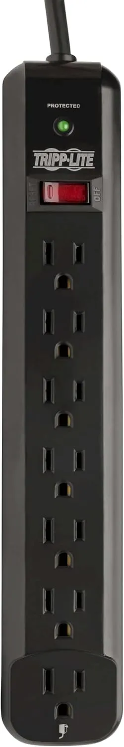 Tripp Lite 7 Outlet Surge Protector Power Strip, Extra Long 12ft Cord, Black, & Dollar 25,000 Insurance (TLP712B)