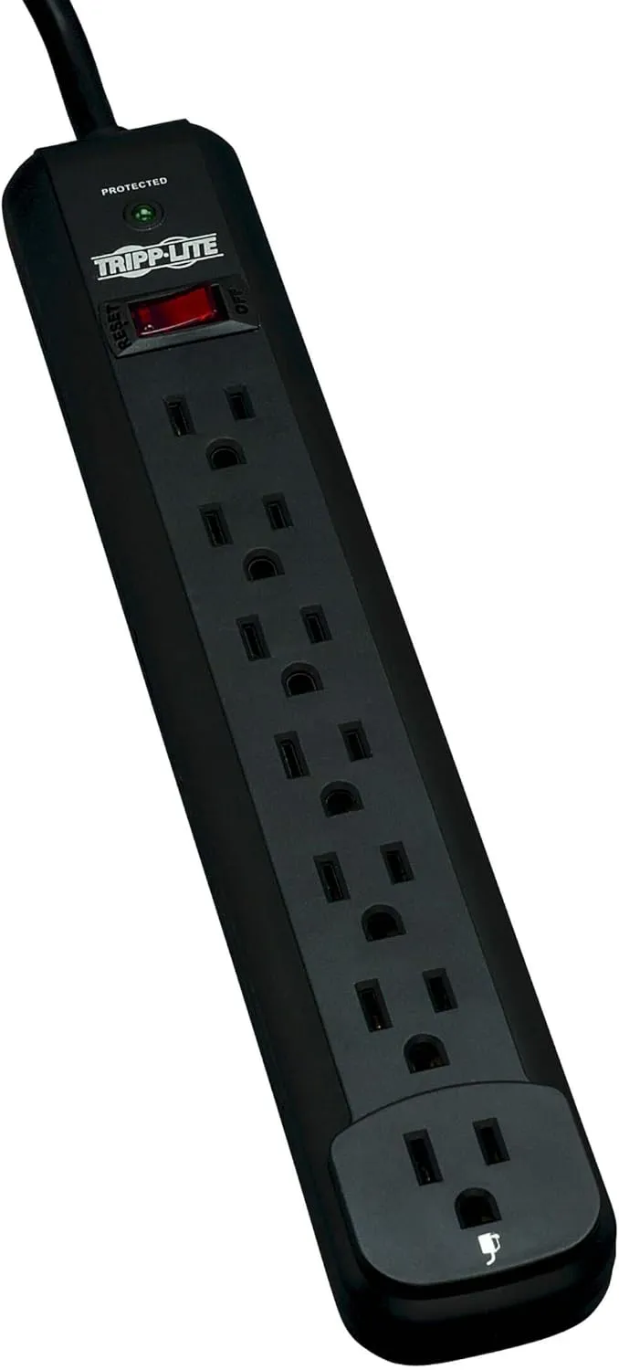 Tripp Lite 7 Outlet Surge Protector Power Strip, Extra Long 12ft Cord, Black, & Dollar 25,000 Insurance (TLP712B)