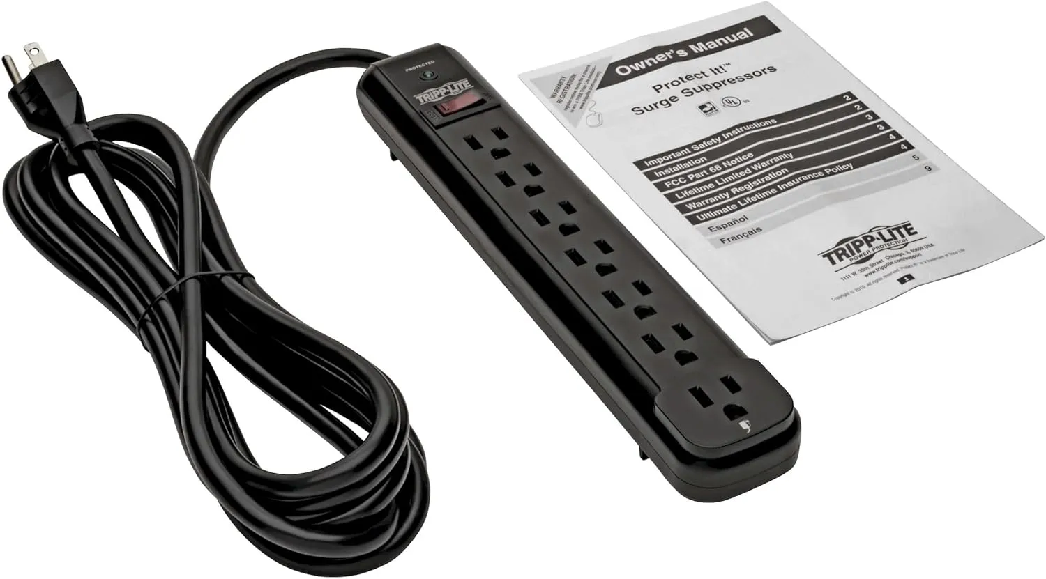 Tripp Lite 7 Outlet Surge Protector Power Strip, Extra Long 12ft Cord, Black, & Dollar 25,000 Insurance (TLP712B)