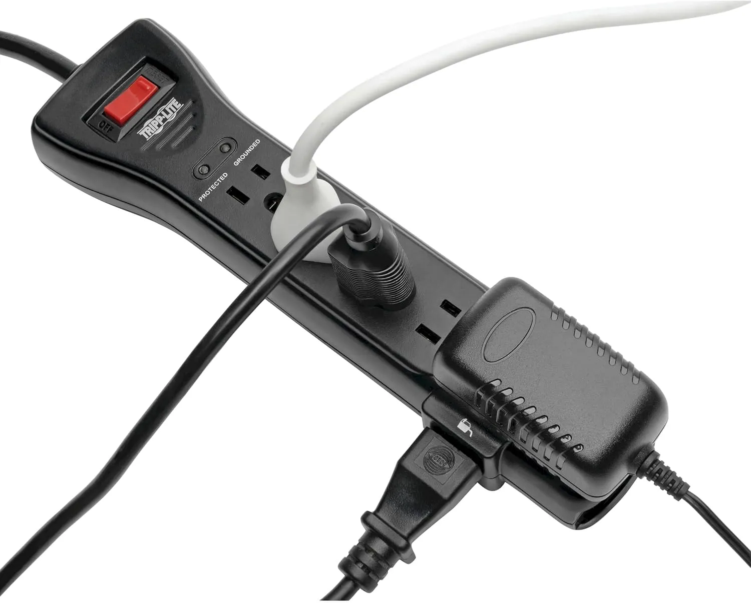 Tripp Lite 7 Outlet Surge Protector Power Strip, Extra Long Cord 25ft, Right-Angle Plug, Black, Lifetime Limited Warranty & $75K INSURANCE (SUPER725B)