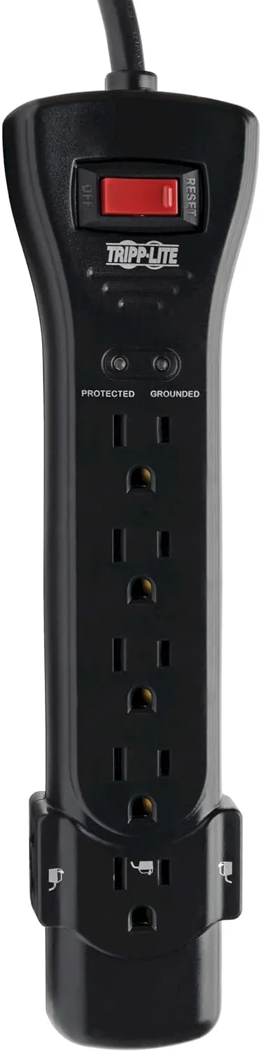 Tripp Lite 7 Outlet Surge Protector Power Strip, Extra Long Cord 25ft, Right-Angle Plug, Black, Lifetime Limited Warranty & $75K INSURANCE (SUPER725B)