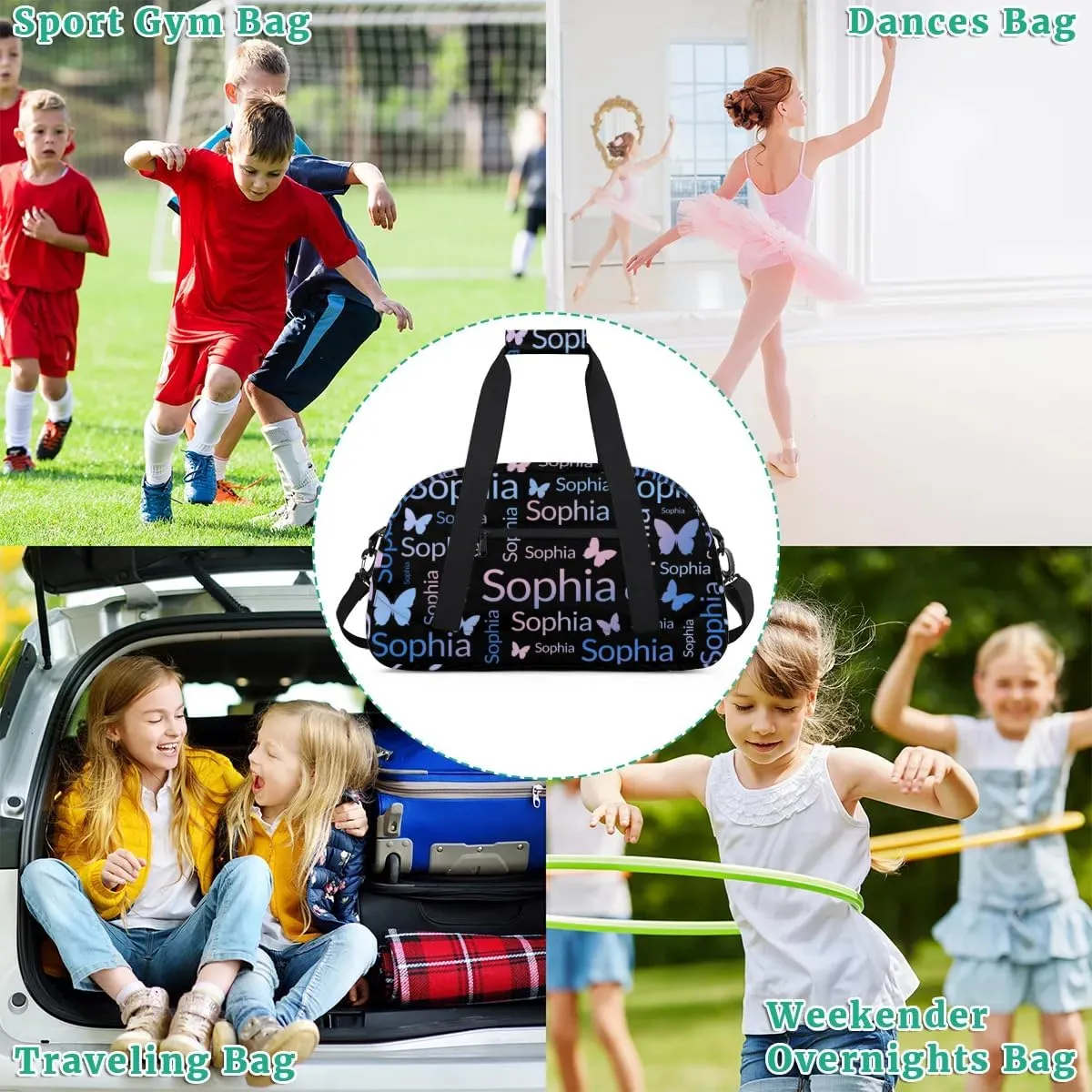 TropicalLife Custom Butterfly Sport Gym Bag Personalized Dance Bag Customized Duffle Bag Travel Duffle Bag for Women Blue Pink Butterfly