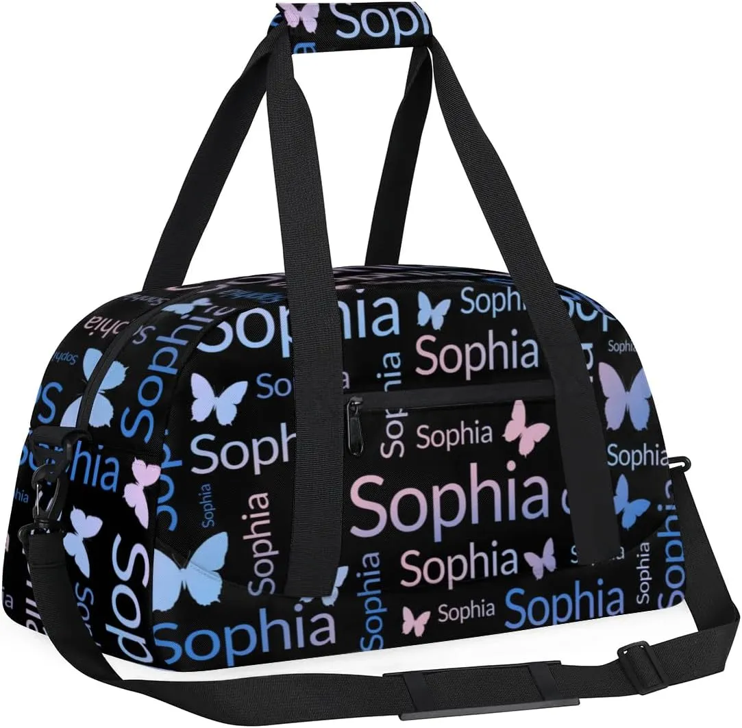TropicalLife Custom Butterfly Sport Gym Bag Personalized Dance Bag Customized Duffle Bag Travel Duffle Bag for Women Blue Pink Butterfly