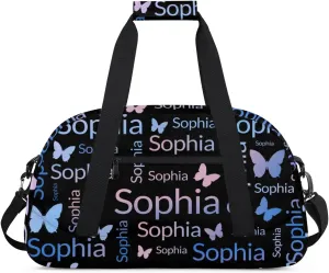 TropicalLife Custom Butterfly Sport Gym Bag Personalized Dance Bag Customized Duffle Bag Travel Duffle Bag for Women Blue Pink Butterfly