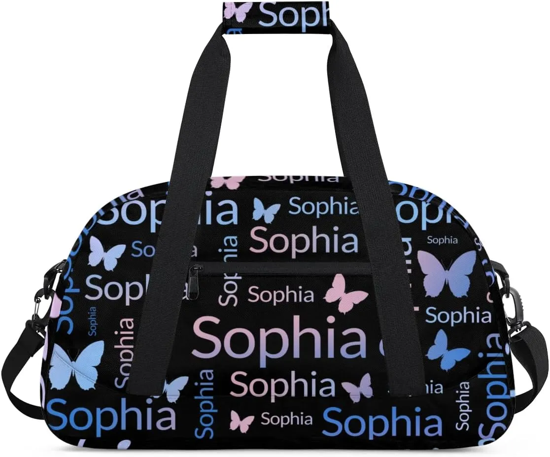 TropicalLife Custom Butterfly Sport Gym Bag Personalized Dance Bag Customized Duffle Bag Travel Duffle Bag for Women Blue Pink Butterfly