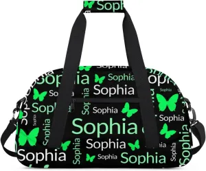 TropicalLife Custom Butterfly Sport Gym Bag Personalized Dance Bag Customized Duffle Bag Travel Duffle Bag for Women Cyan White Butterfly