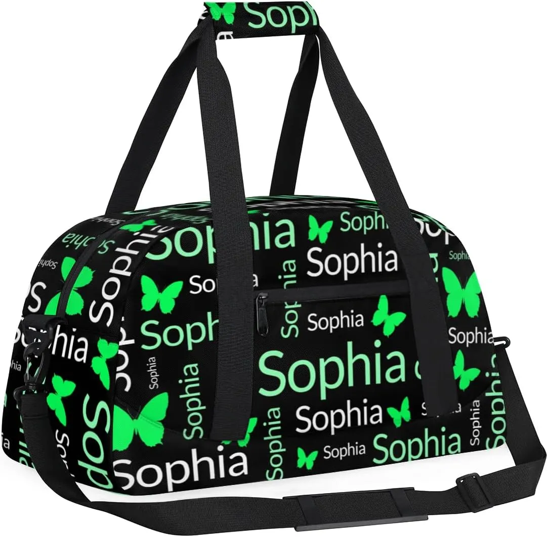 TropicalLife Custom Butterfly Sport Gym Bag Personalized Dance Bag Customized Duffle Bag Travel Duffle Bag for Women Cyan White Butterfly