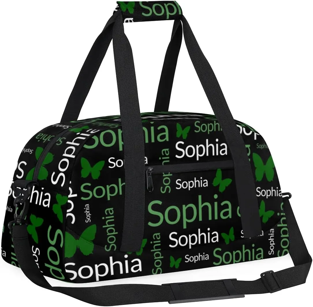 TropicalLife Custom Butterfly Sport Gym Bag Personalized Dance Bag Customized Duffle Bag Travel Duffle Bag for Women Green White Butterfly