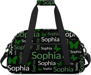 TropicalLife Custom Butterfly Sport Gym Bag Personalized Dance Bag Customized Duffle Bag Travel Duffle Bag for Women Green White Butterfly