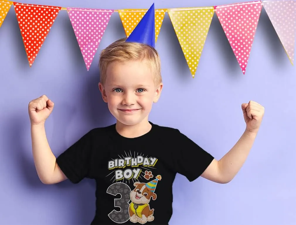 Tstars Marshall 3rd Birthday Boy Shirt Gifts for 3 Years Old Bday Paw Patrol Theme Party Toddler Kids T-Shirt