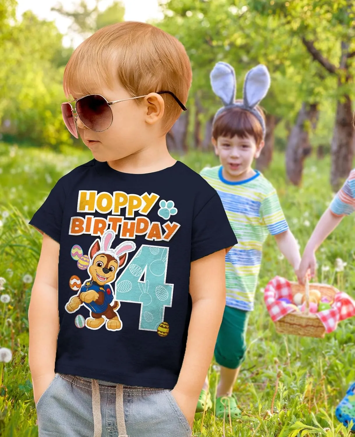 Tstars Paw Patrol 4 Chase Shirt Gifts for Four Years Old 4th Birthday Theme Party Toddler Kids T-Shirt