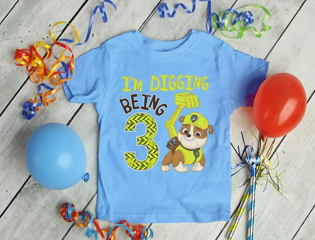 Tstars Rubble 3rd Birthday Boy Digging Being 3 Shirt Gifts for Three Years Old Boys Bday Paw Patrol Toddler Kids T-Shirt