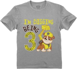 Tstars Rubble 3rd Birthday Boy Digging Being 3 Shirt Gifts for Three Years Old Boys Bday Paw Patrol Toddler Kids T-Shirt
