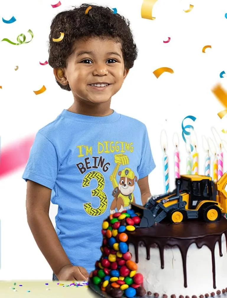 Tstars Rubble 3rd Birthday Boy Digging Being 3 Shirt Gifts for Three Years Old Boys Bday Paw Patrol Toddler Kids T-Shirt