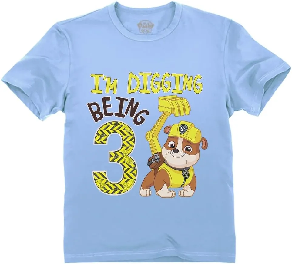 Tstars Rubble 3rd Birthday Boy Digging Being 3 Shirt Gifts for Three Years Old Boys Bday Paw Patrol Toddler Kids T-Shirt