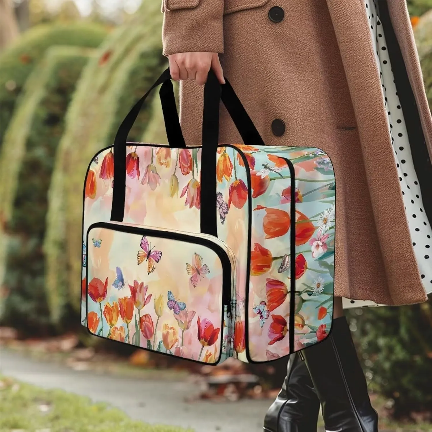 Tulip Butterfly Sewing Machine Carrying Case Anti-scratch, for Most Standard Sewing Machines and Accessories