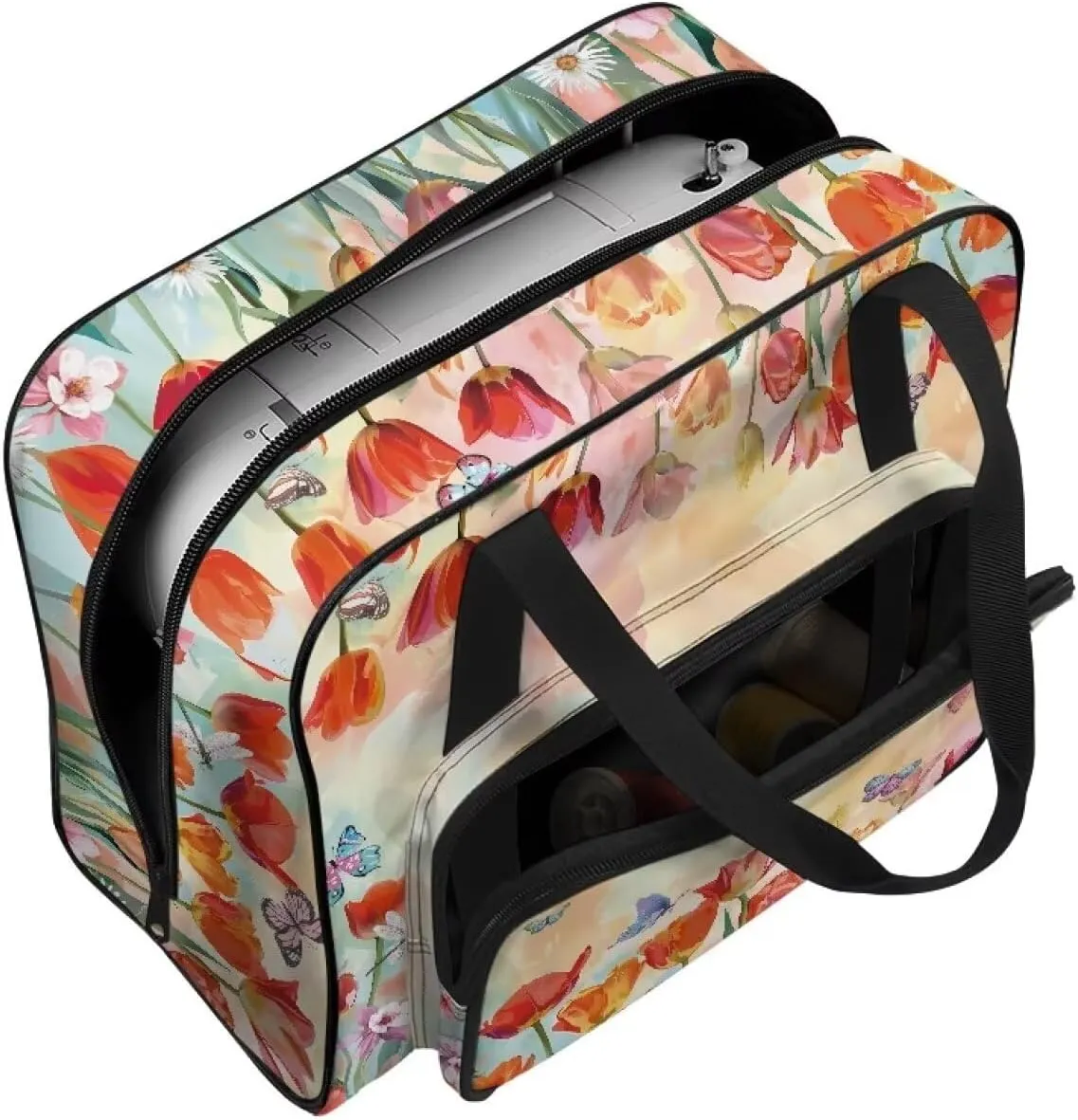 Tulip Butterfly Sewing Machine Carrying Case Anti-scratch, for Most Standard Sewing Machines and Accessories