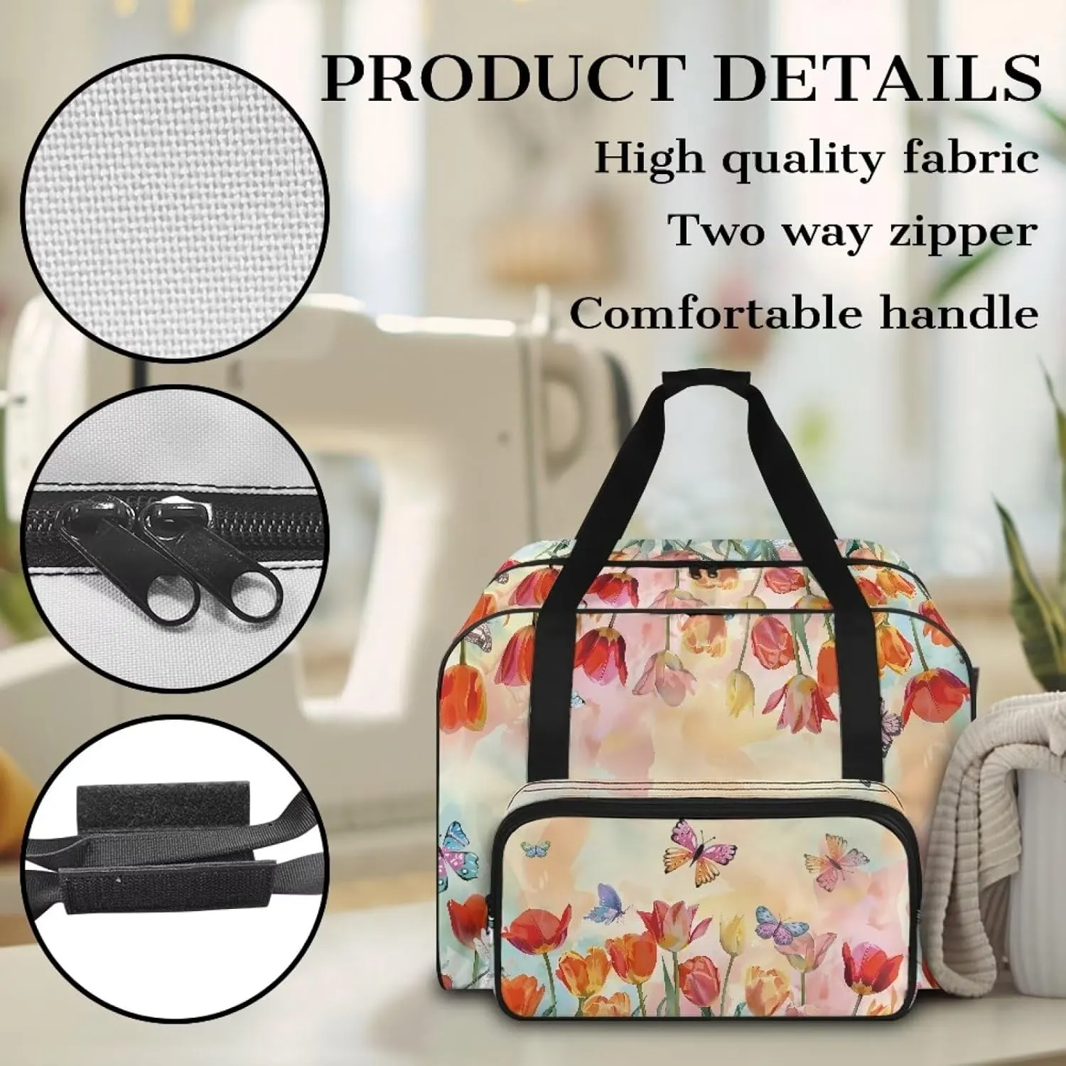Tulip Butterfly Sewing Machine Carrying Case Anti-scratch, for Most Standard Sewing Machines and Accessories