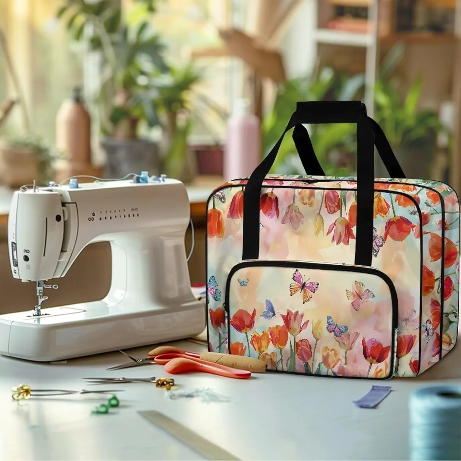 Tulip Butterfly Sewing Machine Carrying Case Anti-scratch, for Most Standard Sewing Machines and Accessories
