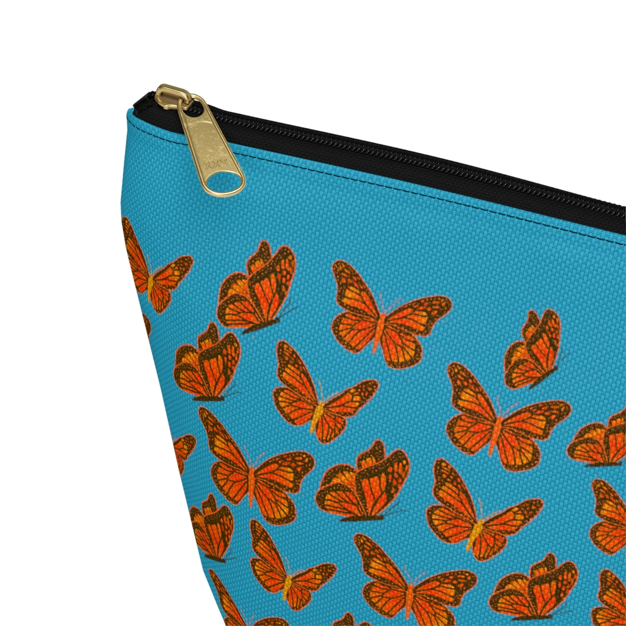 Turquoise Accessory Pouch w T-bottom with Orange Butterfly Pattern