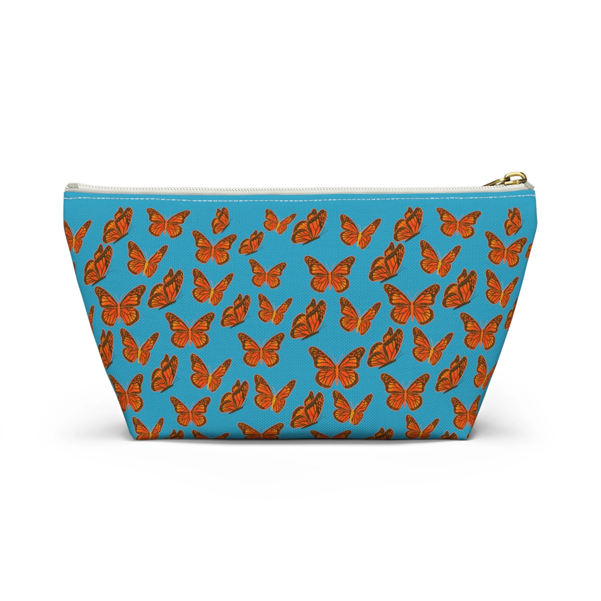 Turquoise Accessory Pouch w T-bottom with Orange Butterfly Pattern
