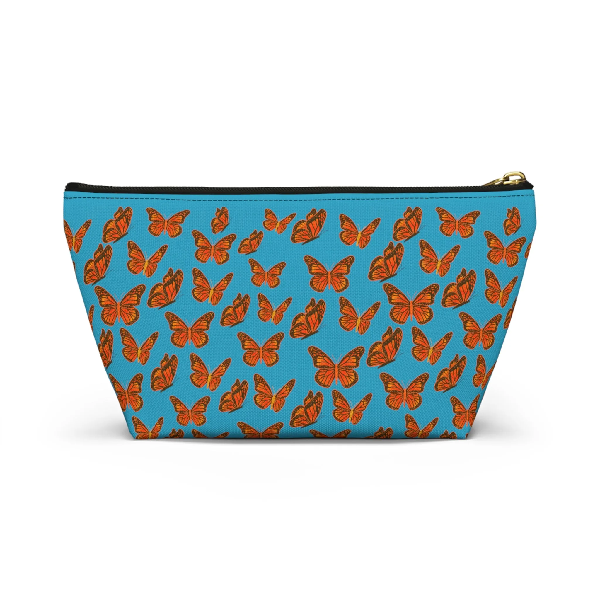 Turquoise Accessory Pouch w T-bottom with Orange Butterfly Pattern
