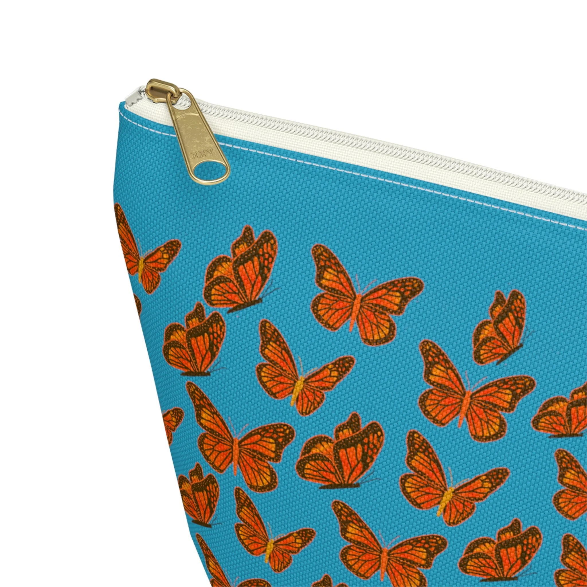 Turquoise Accessory Pouch w T-bottom with Orange Butterfly Pattern