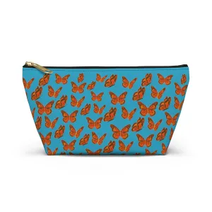 Turquoise Accessory Pouch w T-bottom with Orange Butterfly Pattern