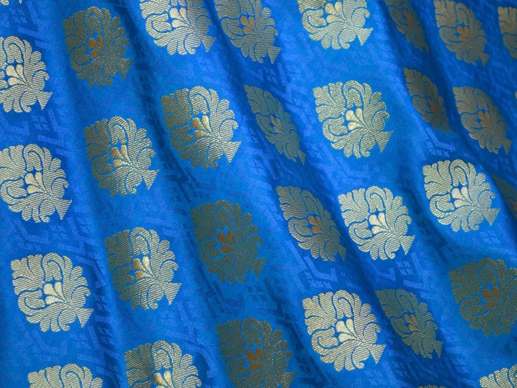 Turquoise Brocade Fabric by the yard Bridal Wedding Dress Indian Fabric Banarasi Brocade for lehenga Jackets Home Decor Table Runner Fabric
