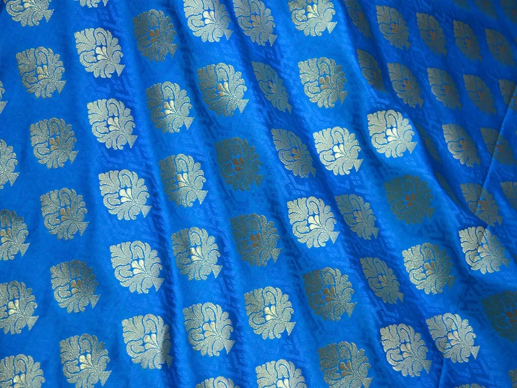Turquoise Brocade Fabric by the yard Bridal Wedding Dress Indian Fabric Banarasi Brocade for lehenga Jackets Home Decor Table Runner Fabric