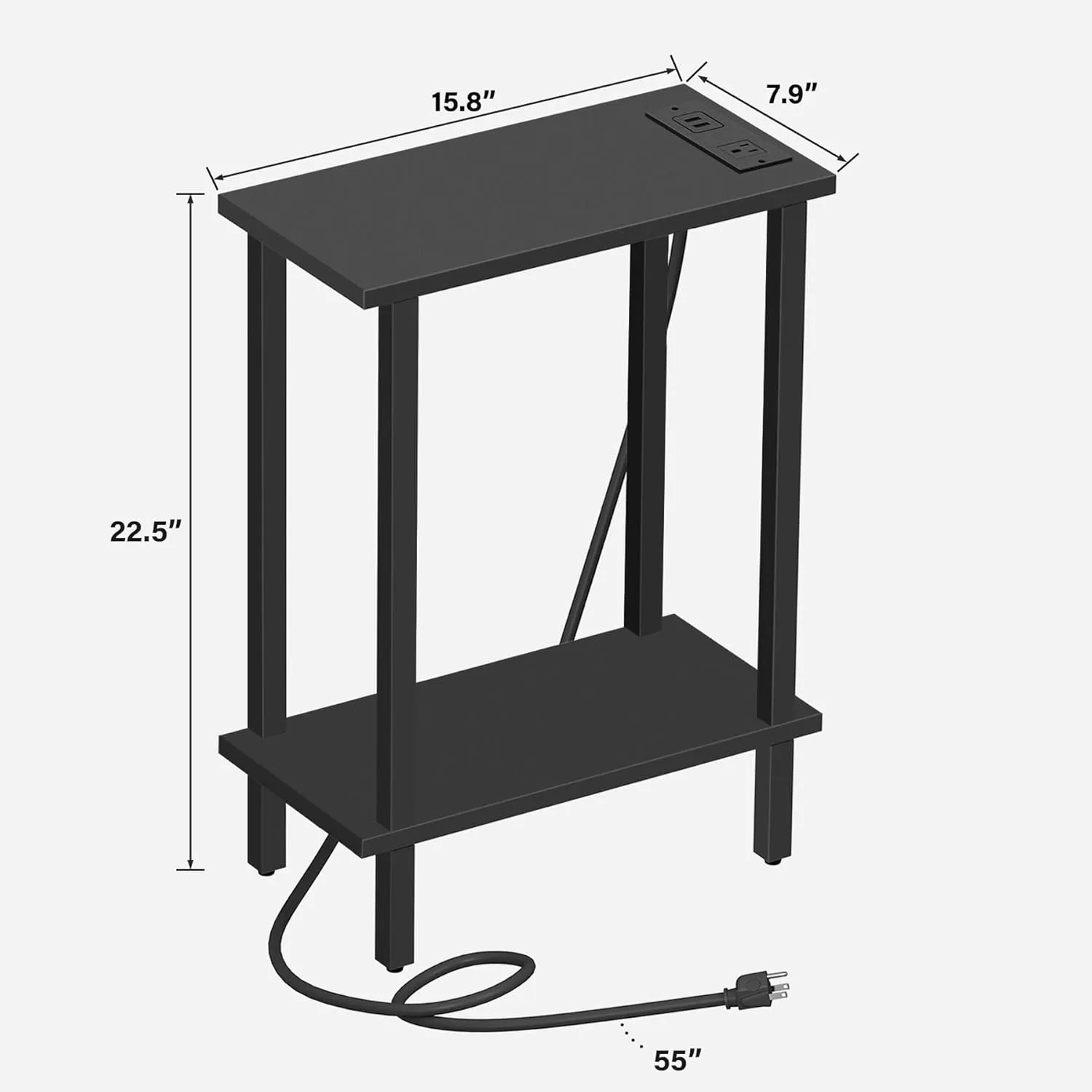 TUTOTAK Small End Table with Charging Station, Narrow Side Table with USB Ports and Outlets, Skinny Sofa Table, Slim Nightstand, Living Room, Bed Room, Black TB01BK060