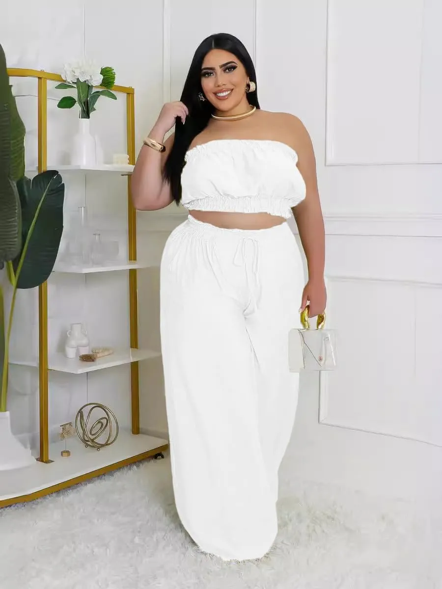 Two Piece Sets for Women Summer Outfits Crop Tops and Wide Leg Pants Sets Sexy Jumpsuits Vacation Outfits with Pockets