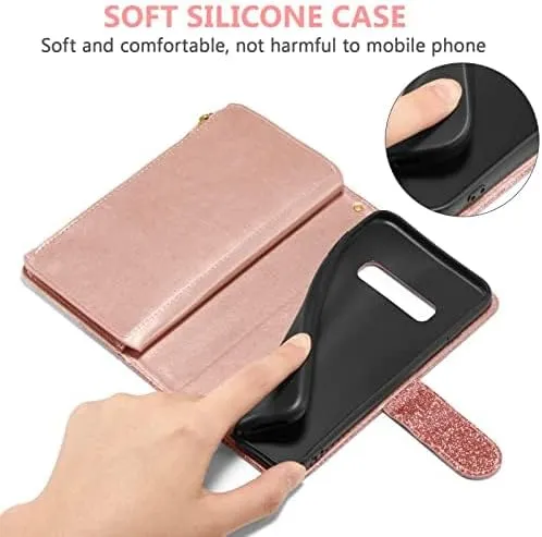 UEEBAI Wallet Case for Samsung Galaxy S10, PU Leather Case Magnetic Closure Handbag Zipper Pocket Case Kickstand Card Slots with Hand Strap Marple Flip Case for Wome
