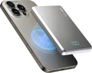 Ultra-Slim Magnetic Power Bank, Aluminum Wireless Portable Charger, Fast Charging USB-C Battery Pack for iPhone 15/14/13/12 & MagSafe, Android Wireless Charging Devices (Gray, 10000)