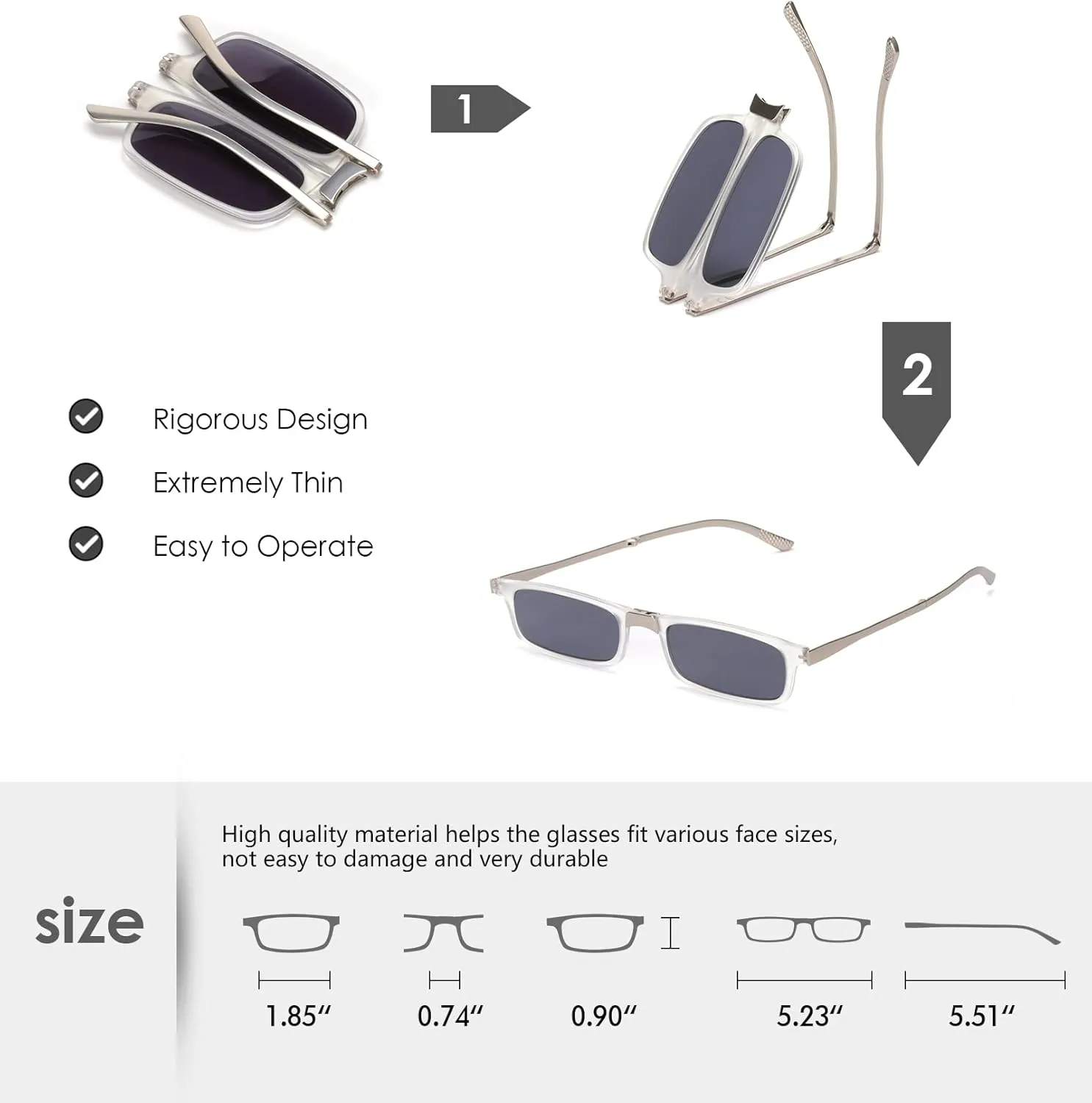 Unbreakable Evolved Folding Reading Sunglasses Women Men Blue Light Blocking Anti UV Eyestrain Foldable Portable Compact Lens Sun Readers Upgraded Metal Case Pocket Computer glasses 1.5 BLACK