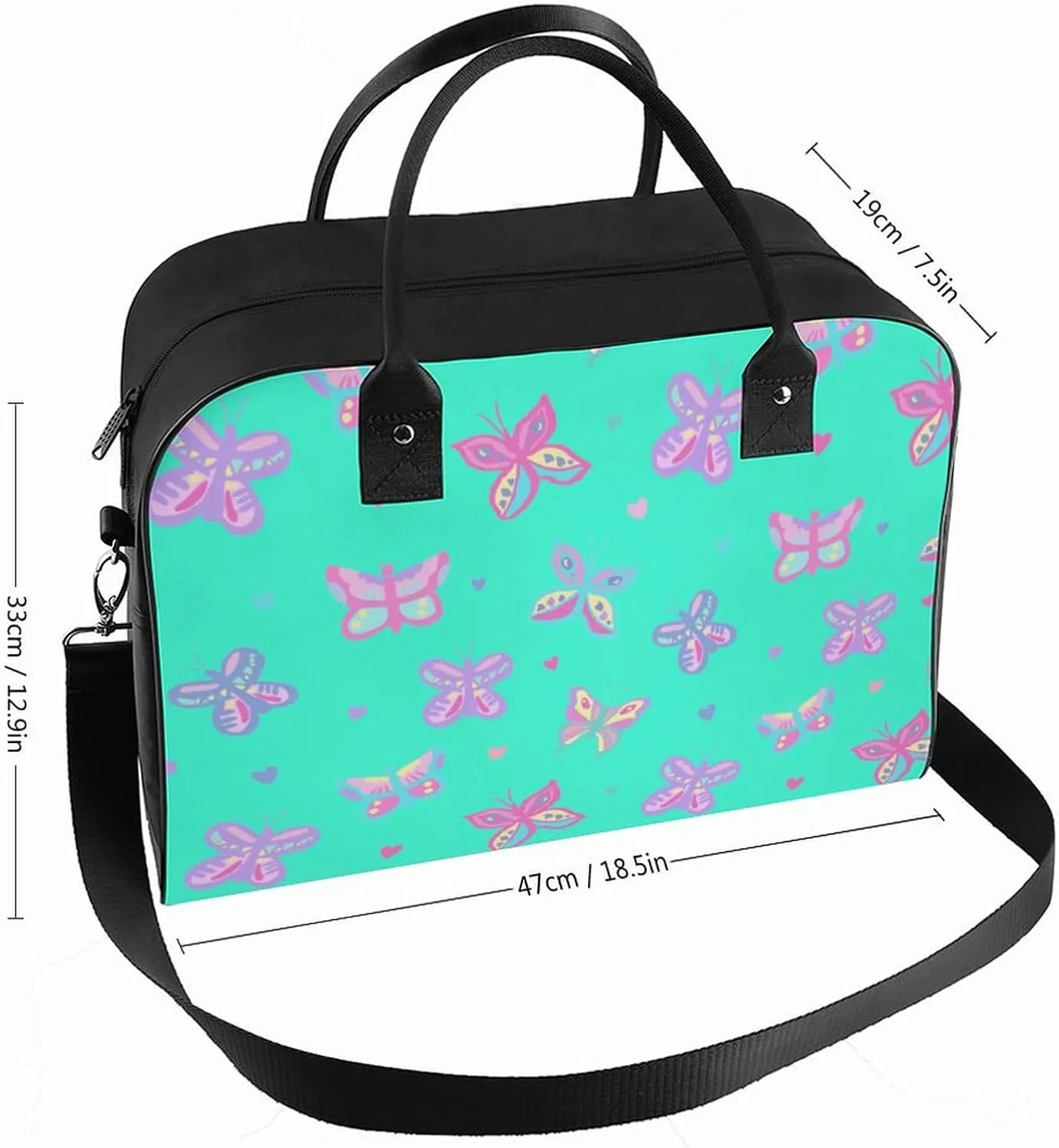 Unisex Crossbody Nylon Colorful Butterfly Elegant Handbag for Traveling 13" X 19" X 8"