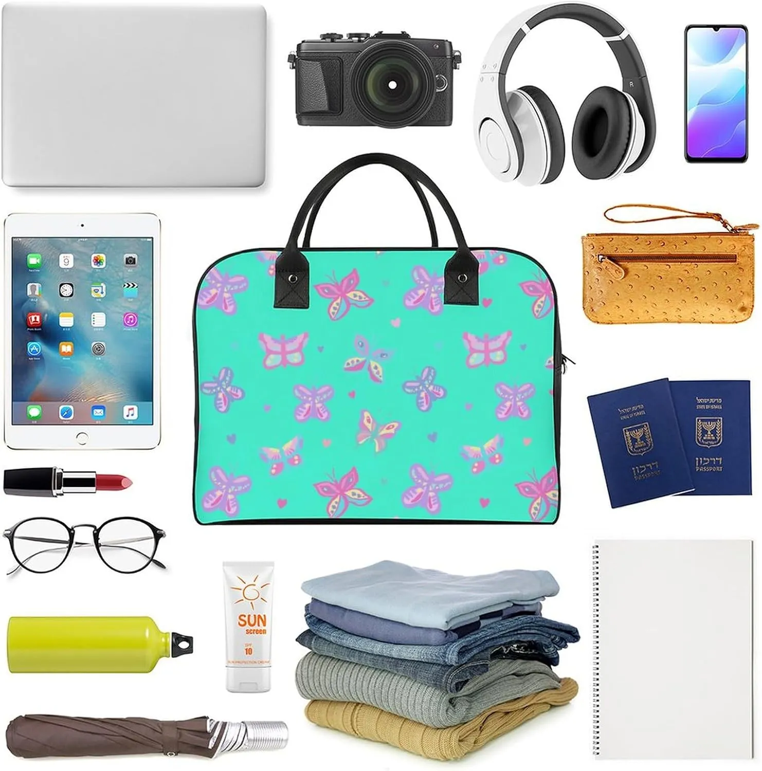 Unisex Crossbody Nylon Colorful Butterfly Elegant Handbag for Traveling 13" X 19" X 8"