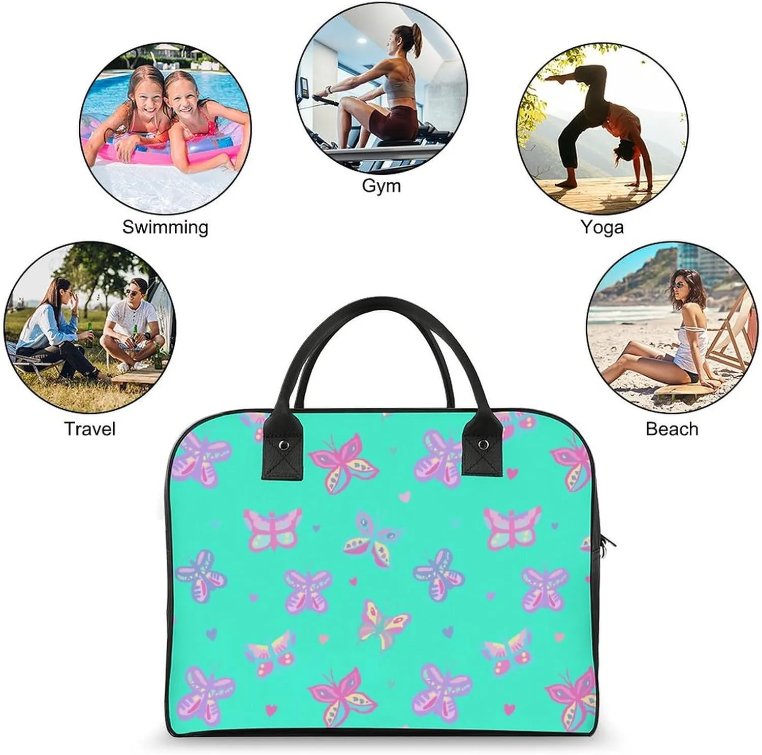 Unisex Crossbody Nylon Colorful Butterfly Elegant Handbag for Traveling 13" X 19" X 8"