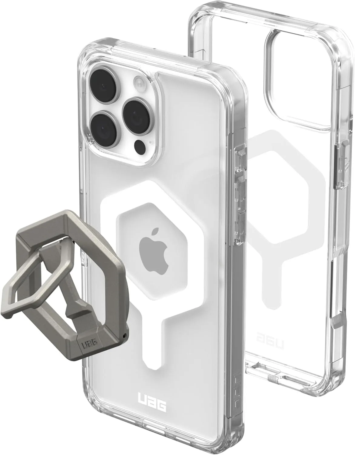 URBAN ARMOR GEAR UAG Designed for iPhone 16 Pro Max Case 6.9" Plyo Ice White Compatible with MagSafe Charging Anti-Yellowing Transparent Protective Cover   Magnetic Ring Stand Titanium Bundle Set