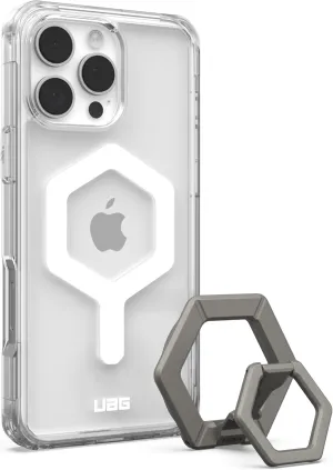 URBAN ARMOR GEAR UAG Designed for iPhone 16 Pro Max Case 6.9" Plyo Ice White Compatible with MagSafe Charging Anti-Yellowing Transparent Protective Cover   Magnetic Ring Stand Titanium Bundle Set