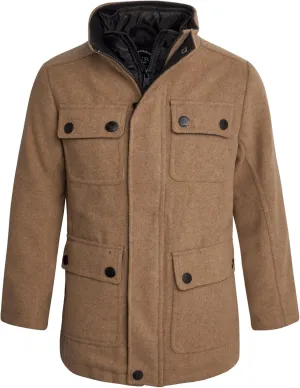 URBAN REPUBLIC Boys Wool Dress Coat - Warm Stylish Winter Jacket with Double Zip and Snap Closure and Bib Insert (Size: 4-20)