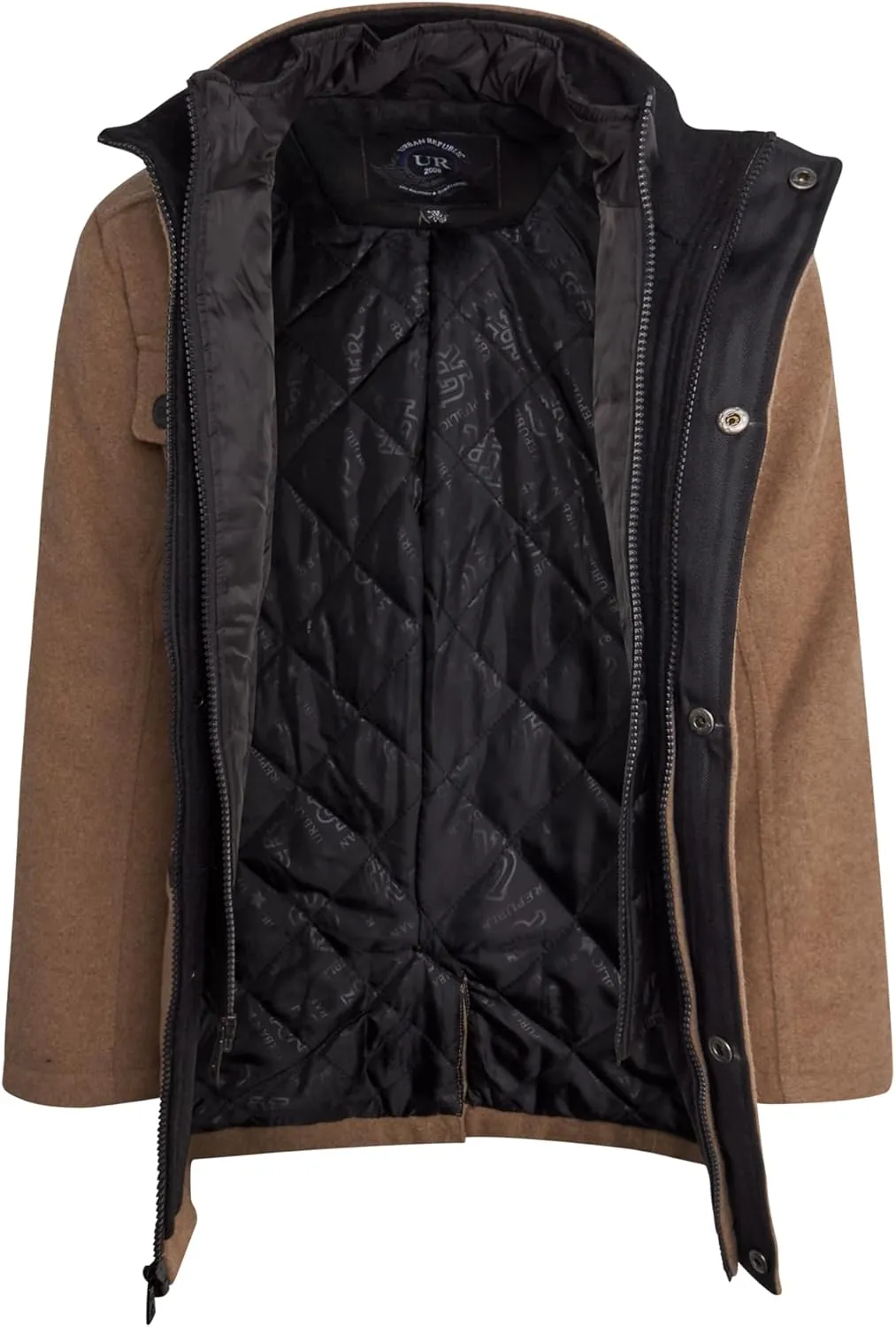 URBAN REPUBLIC Boys Wool Dress Coat - Warm Stylish Winter Jacket with Double Zip and Snap Closure and Bib Insert (Size: 4-20)