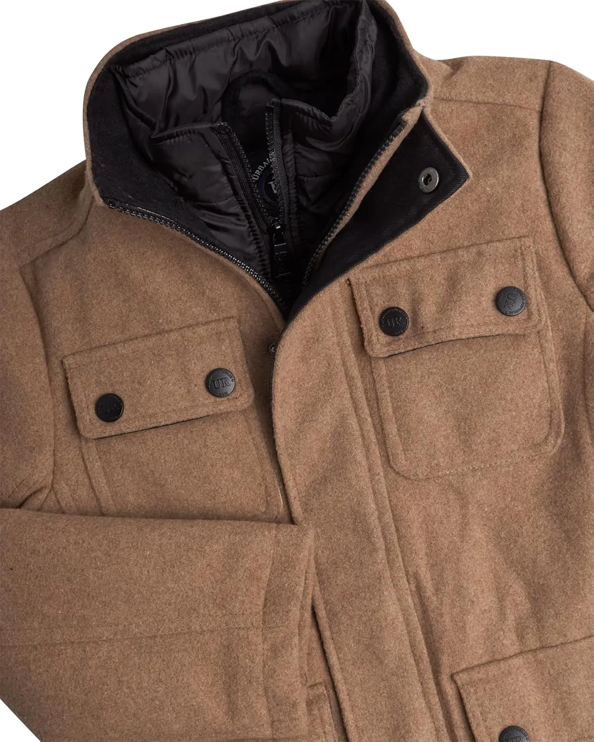 URBAN REPUBLIC Boys Wool Dress Coat - Warm Stylish Winter Jacket with Double Zip and Snap Closure and Bib Insert (Size: 4-20)