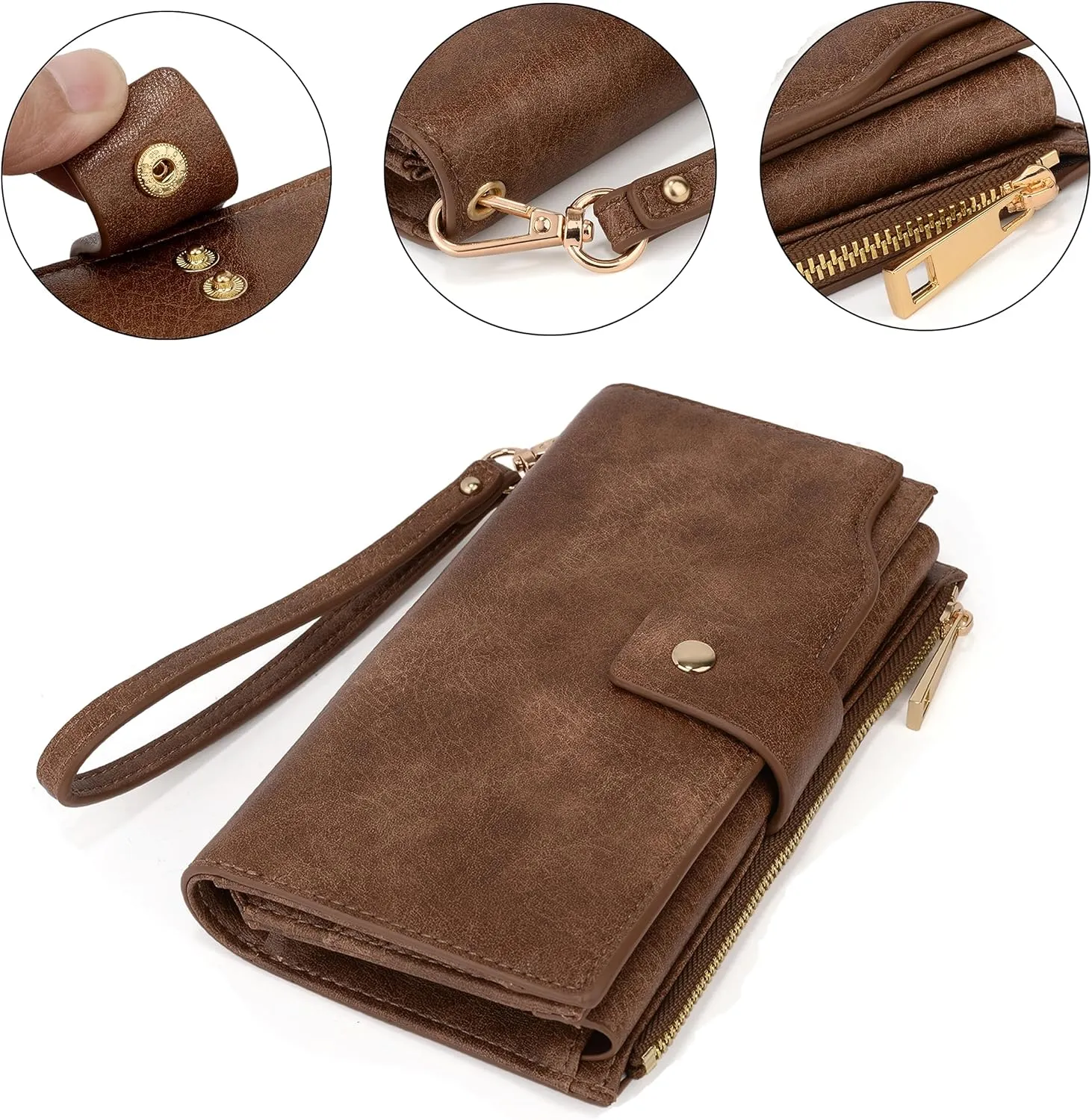 Uromee Wallet Women Vegan Leather RFID Blocking Large Ladies Wristlet Purse Card Holder Organizer Clutch