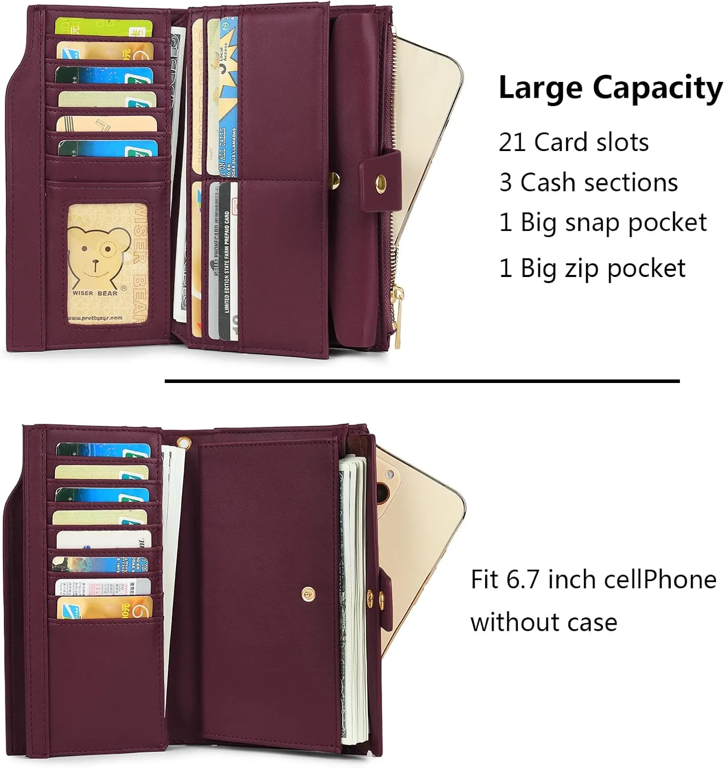 Uromee Wallet Women Vegan Leather RFID Blocking Large Ladies Wristlet Purse Card Holder Organizer Clutch